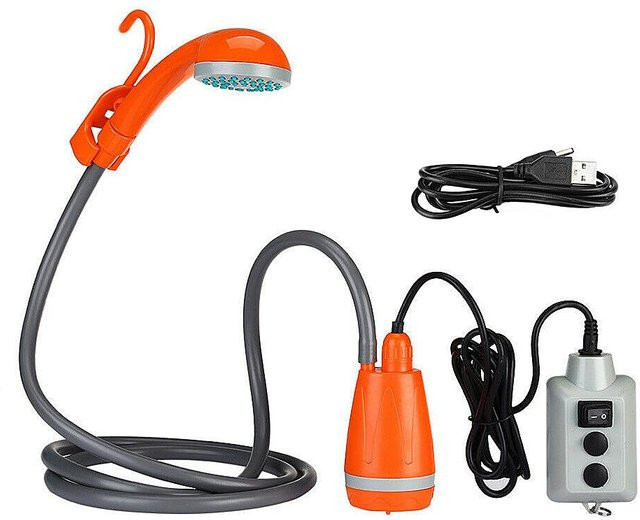Tragbare Campingdusche Igeteck mit wiederaufladbarem Duschkopf in Orange - Bild 1