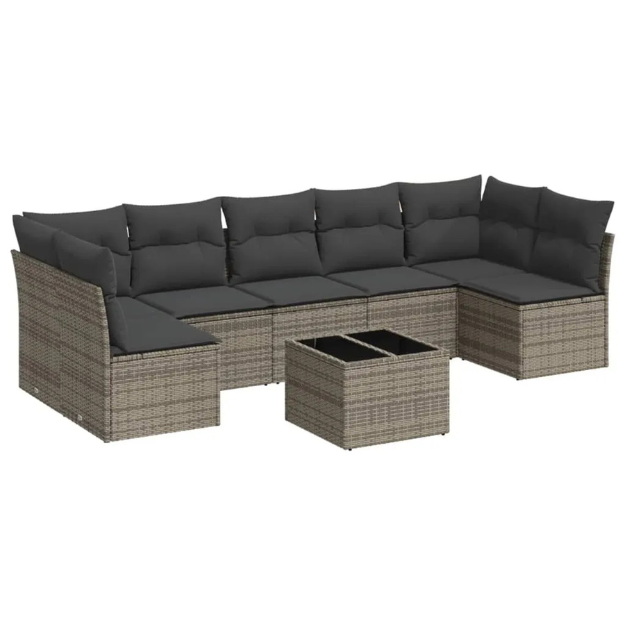 vidaXL 8-tlg Garten-Sofagarnitur aus Poly-Rattan mit Kissen in Grau - Bild 2