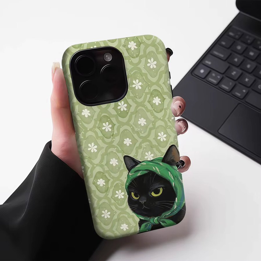 Olivenschal Black Cat Magnetische Tough Case Handyhülle für iPhone 17 16 15 14 Pro Max Plus in Schwarz und Grün - Bild 4