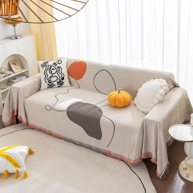 Nordisches Chenille Sofa-Schutzhandtuch in Beige, Staubdichtes Universal-Sofaüberzug mit floralem Design, B: 180 cm, T: 130 cm - Bild 1