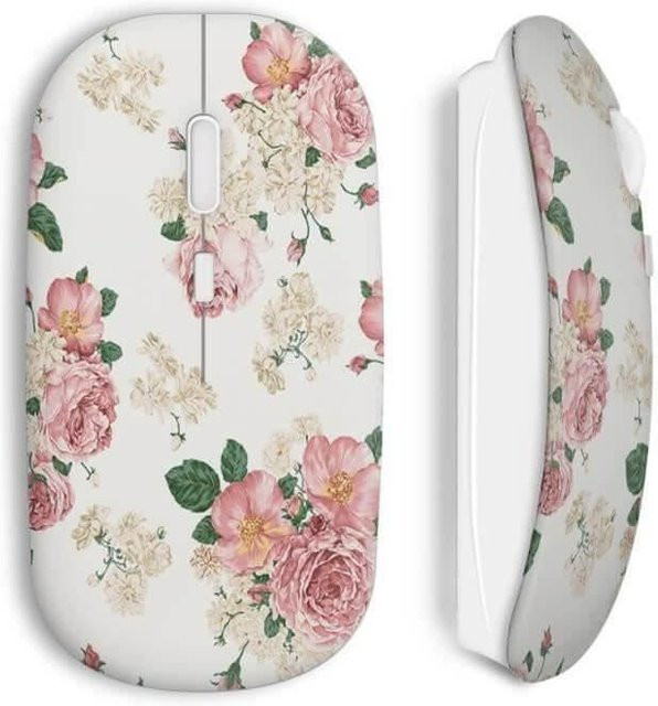 MANIACASE Kabellose Maus im Vintage-Design in Pink mit WLAN und USB-Stick, ergonomisch, kompatibel mit Mac und PC - Bild 1