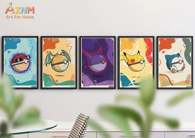 KAYOU Moderne Pokemon Wandkunst Pikachu Anime Druck in Gelb und Multicolour - Bild 1