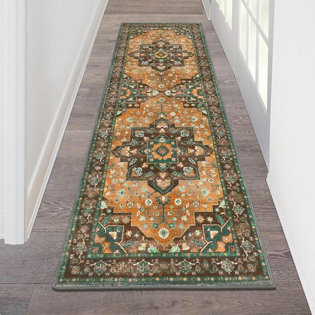 Lodestar Teppichläufer im böhmischen Retro-Design, geometrisches Muster, rutschfest und fleckabweisend, B/T/H: 80 x 200 x 1 cm, Mehrfarbig - Bild 1