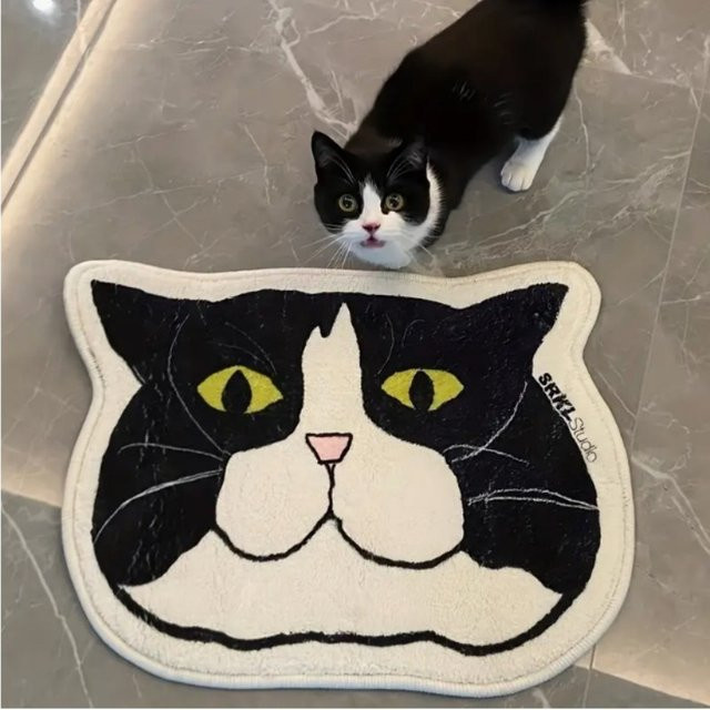 VIKAMA Katzenförmiger Teppich im Cartoon-Stil, weiche Bodenmatte für Wohnzimmer und Schlafzimmer, Multicolor - Bild 1