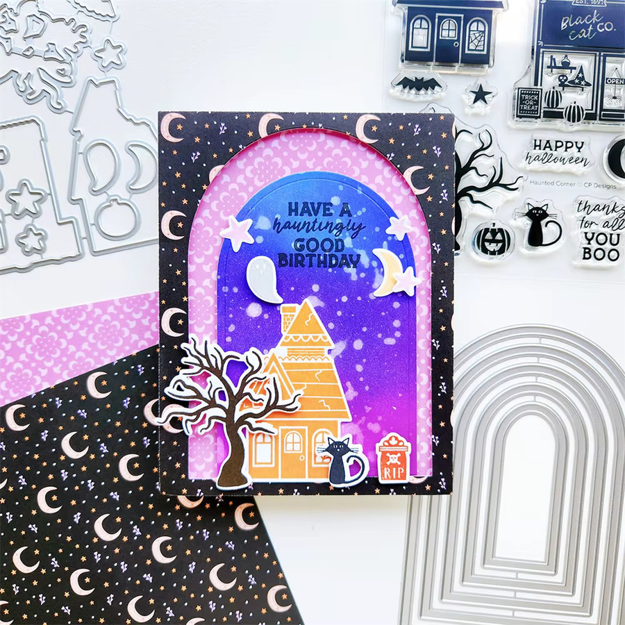 Poopler Haunted Corner Happy Feels Metall-Stanzformen für Halloween-Basteldekoration und Scrapbooking in Mehrfarbig - Bild 2