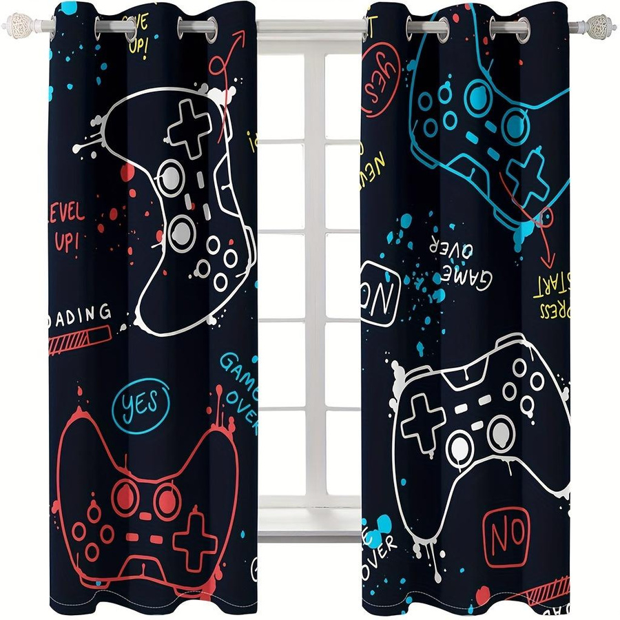 2er-Set Gaming Vorhänge mit 3D-Gamepad-Design für das Kinderzimmer, halbtransparent, Mehrfarbig, Breite: 150 cm, Höhe: 166 cm - Bild 4