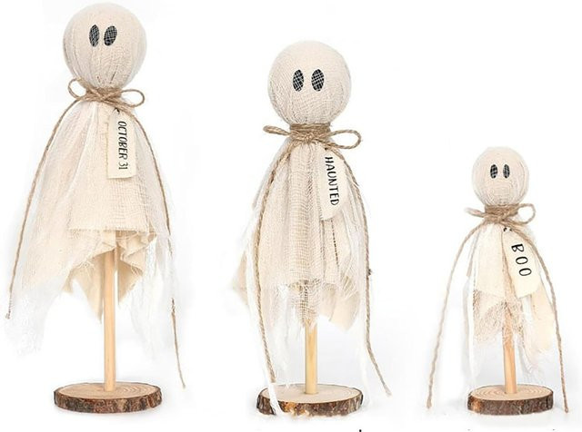 Tooarts Geist Holzdeko Halloween Ornament in Weiß - Bild 1