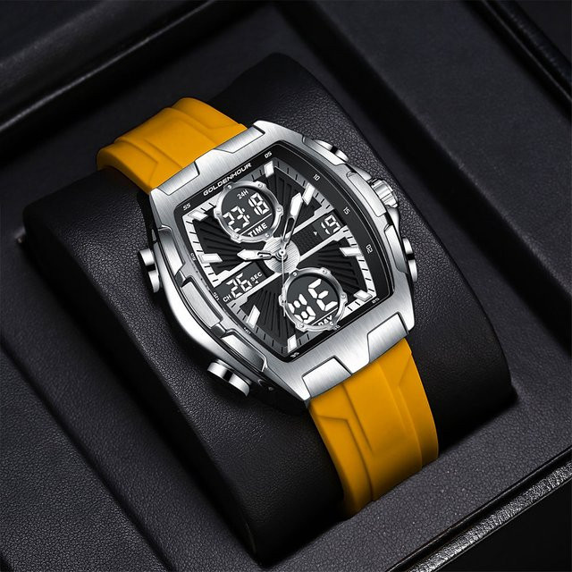 GOLDEN HOUR Chronograph, Quarz, Edelstahl, Silikon, Herren, Schwarz - Bild 1
