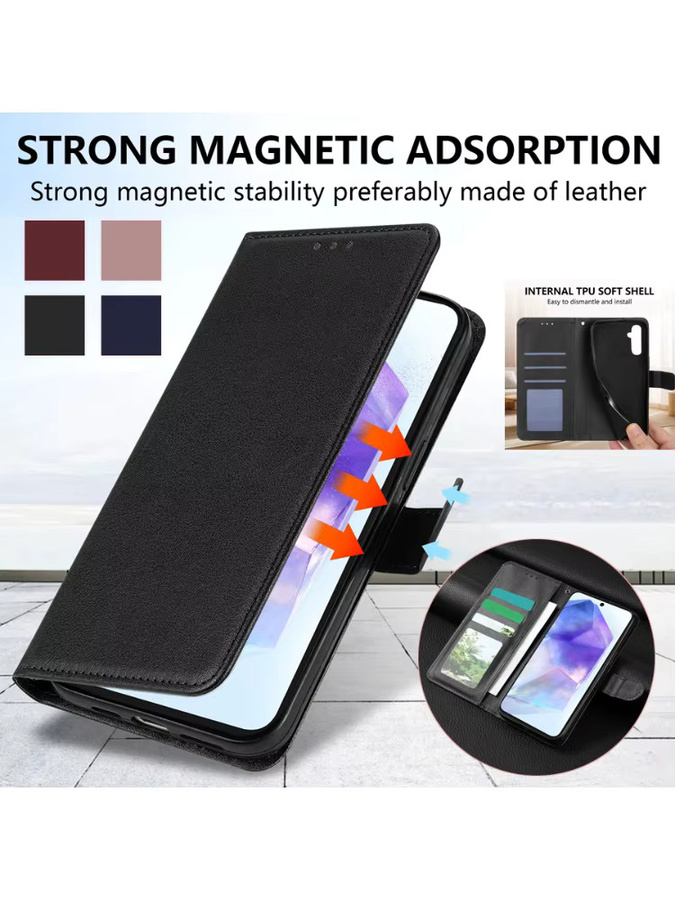 Lederne Brieftasche mit Kartenfach und Ständer als magnetische Klapphülle für Samsung Galaxy A27 A37 A57 in Schwarz oder Rot - Bild 7