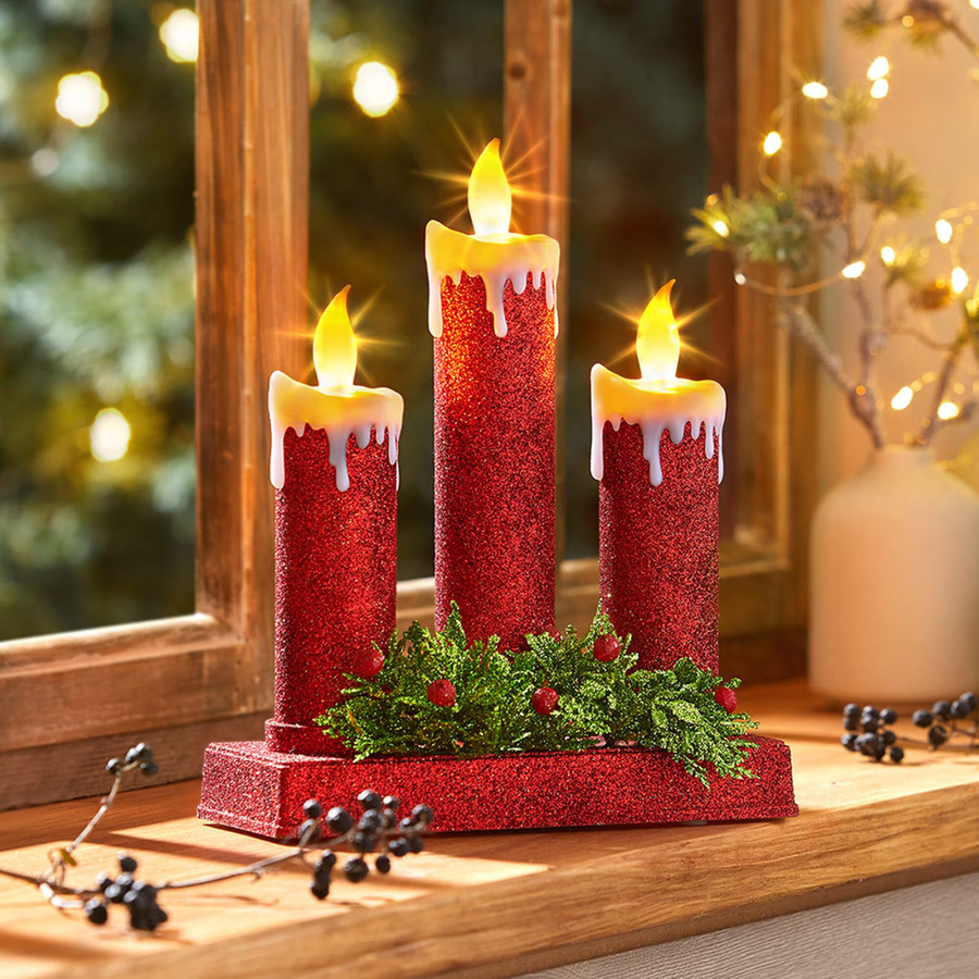 Viva Domo Glitter-Kerzen-Trio in Rot für die Weihnachtsdekoration - Bild 2