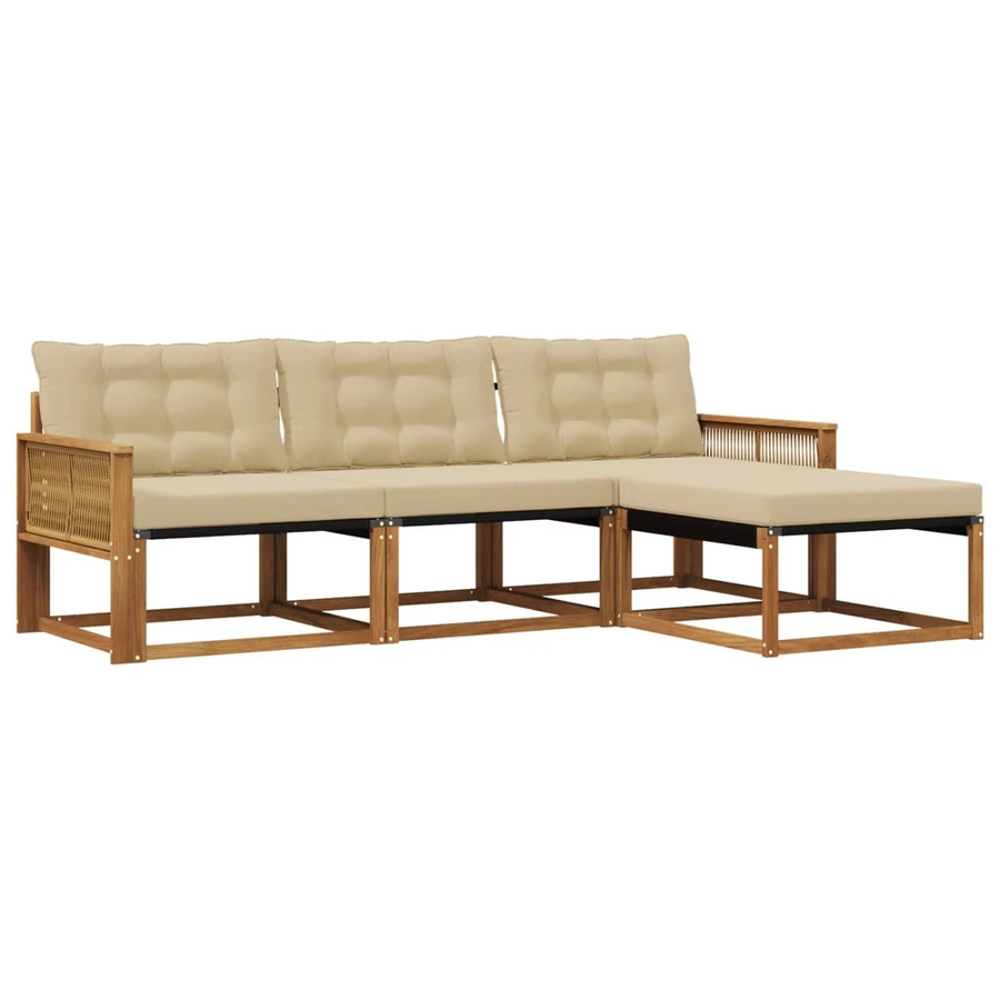 vidaXL Outdoor-Sofagarnitur L-Form aus Akazienholz mit Textilene und Kissen in Natur und Beige - Bild 2