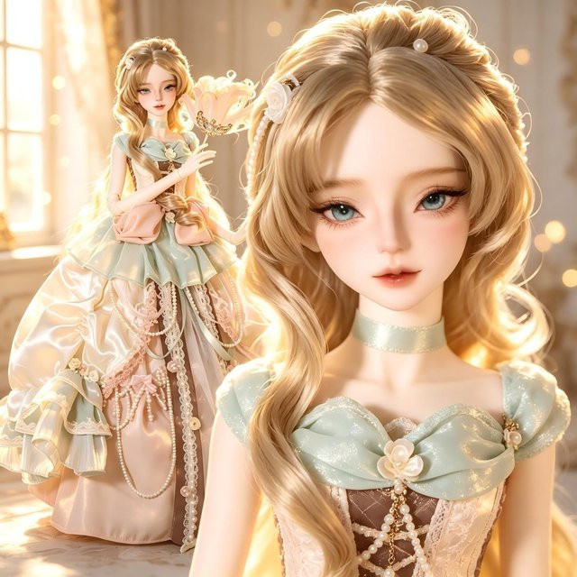 ShugaFairy Cleo C Komplettset, BJD 1/4 Gelenkpuppe, Blond, Rokoko-Hofstil, ab 14 Jahren - Bild 1