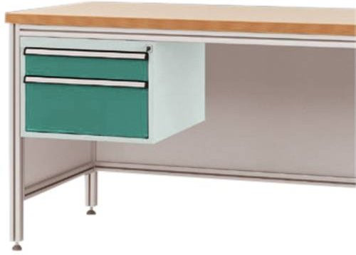 Manuflex ZB4572.0001 Gehäuse-Unterbau für ALU-Arbeitstische in Steel mit 2 Schubfächern, Nutzhöhe: 300 mm, für Tischtiefe: 800 mm - Bild 1