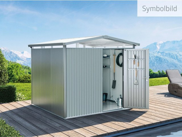 Biohort Gerätehaus Panorama aus Metall mit Satteldach in Silber Metallic, B/H/T: 273 x 227 x 158 cm - Bild 1