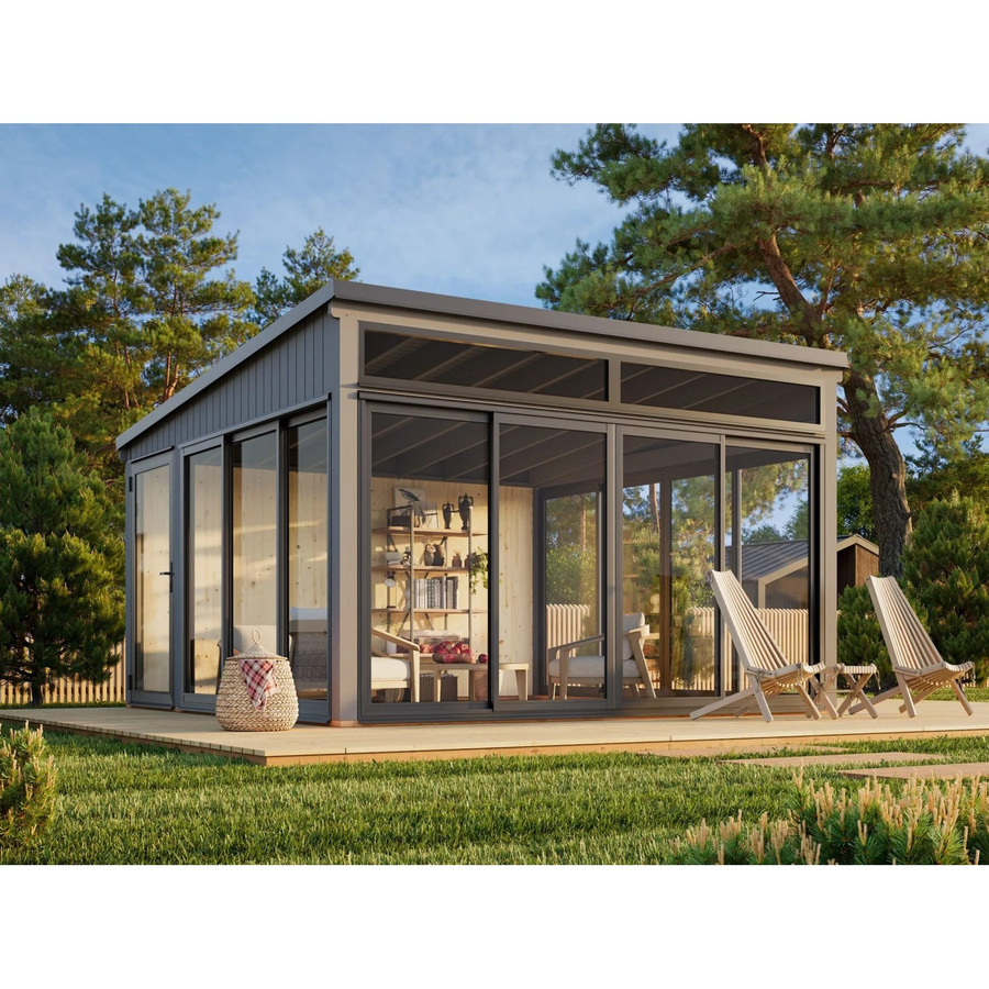 Palmako Holz-Gartenhaus Saga Slide Plus mit Pultdach in Dunkelgrau B/T: 420 x 420 cm - Bild 2