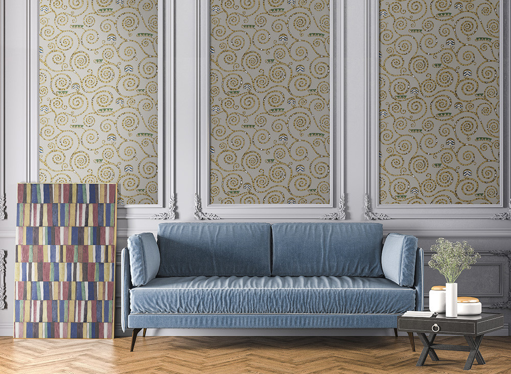 Jannelli & Volpi Wallpaper Stoclet 25600 abstrakte geometrische Vinyl Tapete in Beige und Gold - Bild 1