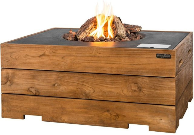Mania-Happy Cocooning Feuertisch aus Teakholz und Verbundstoff in Grau, B/H/T: 107 x 80 x 46 cm - Bild 1