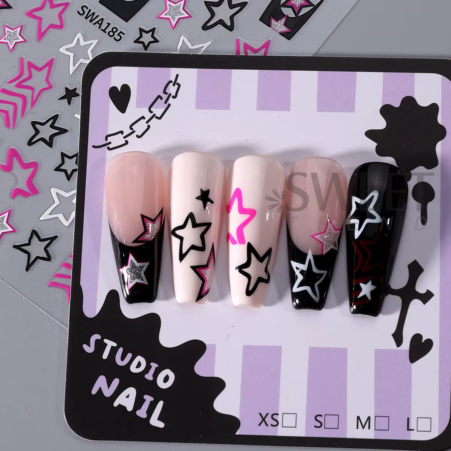 SWEET TREND Nagelaufkleber, Sternen-Design, Rosa, Silber Glitzer, 2 Stück - Bild 2