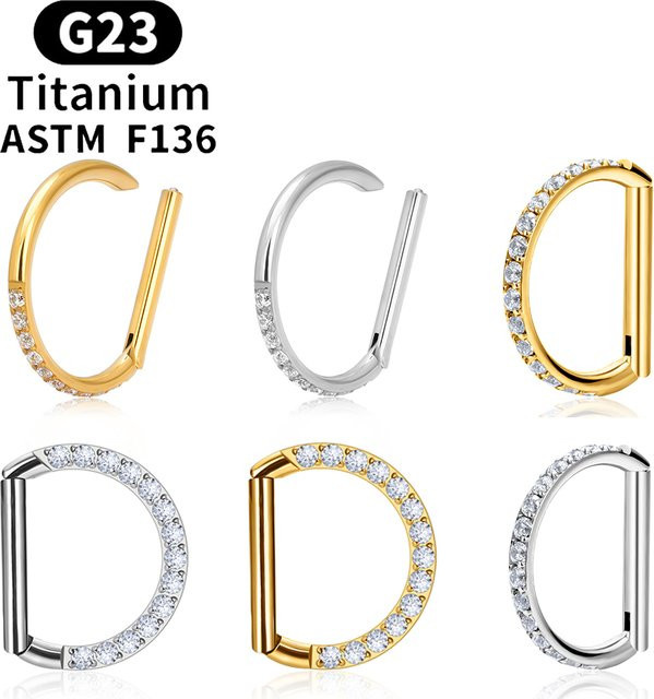 UHERA Nasenring Titan, D-Form, Zirkonia, Unisex - Bild 1