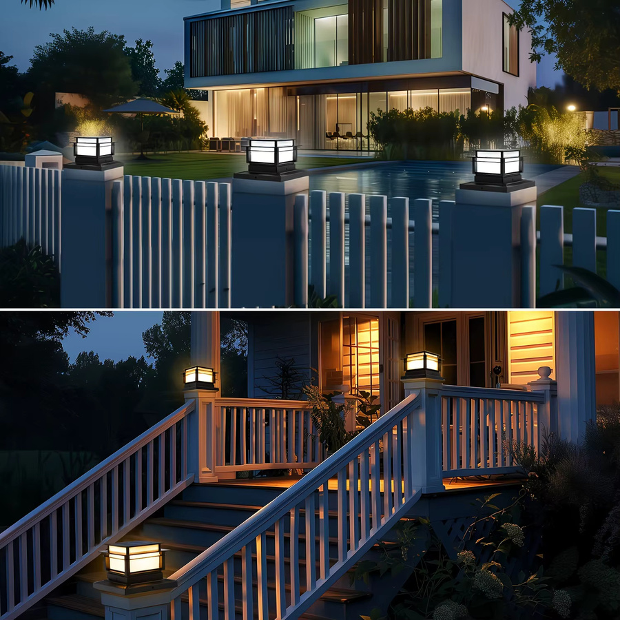 6er-Pack Solar-Säulenleuchten aus Kunststoff in Schwarz, moderne LED-Solar-Säulenlichter für Garten, Terrasse und Treppen, B/T/H: 15,0 x 10,5 x 15,0 cm - Bild 4