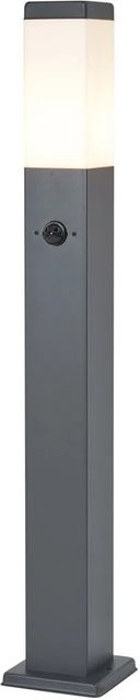 QAZQA Außenleuchte Malios Pollerleuchte in Dunkelgrau mit Opalglas, Bewegungssensor und Steckdose, IP44, Höhe: 80 cm - Bild 1
