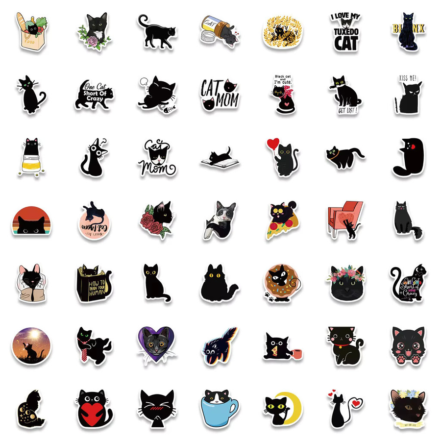 Cartoon kreative schwarze Katze Aufkleber von BulingBulingStickers Store in Schwarz und Multicolour für Laptop, Gepäck und Helm - Bild 4