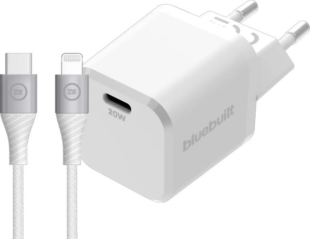 BlueBuilt Power-Delivery-Ladegerät 20 W mit Lightning-Kabel 1,5 m aus Nylon in Weiß - Bild 1