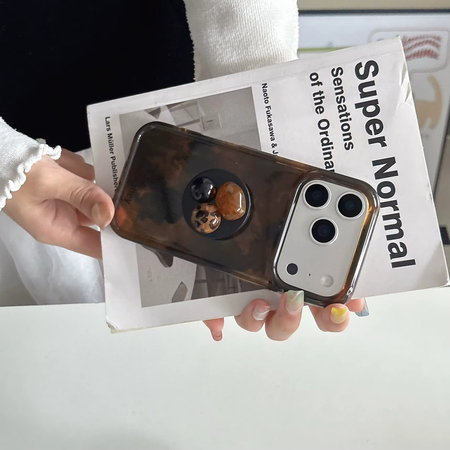 Apple iPhone Handyhülle mit 3D Edelstein Ständer im Vintage Bernstein Leopard Print für iPhone 17 16 15 14 13 Pro Max in Braun - Bild 3