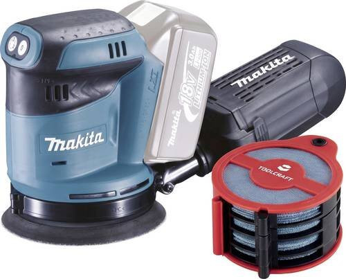 Makita Akku-Exzenterschleifer DBO180Z+TO-10674222 Schleifset 18V blau Ø 125 mm