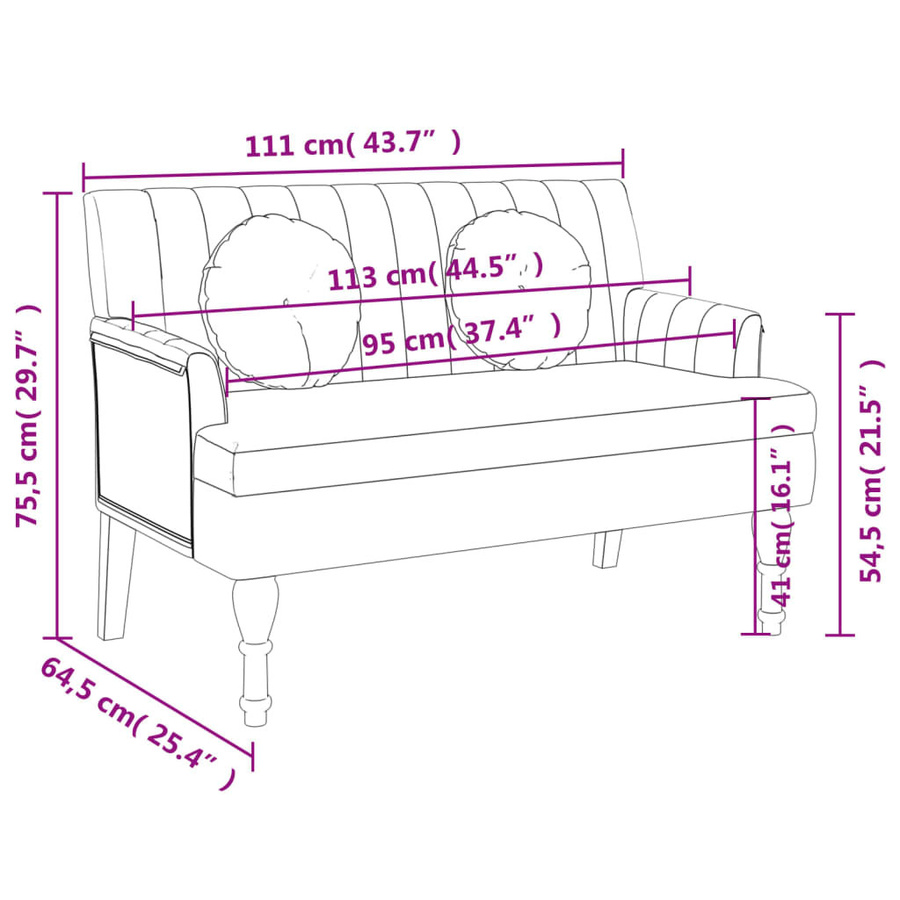 vidaXL Sitzbank im Antik-Stil mit Kissen aus Stoff in Blau, B/T/H: 113 x 64,5 x 75,5 cm - Bild 4