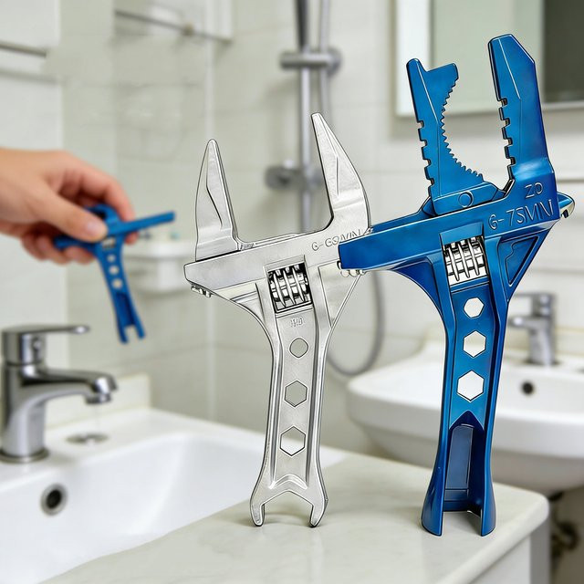 NIUXIANG Multifunktionaler Universalschlüssel aus Aluminiumlegierung für Badezimmer und Rohrmuttern, verstellbar 6-68mm, Silber/Blau - Bild 1