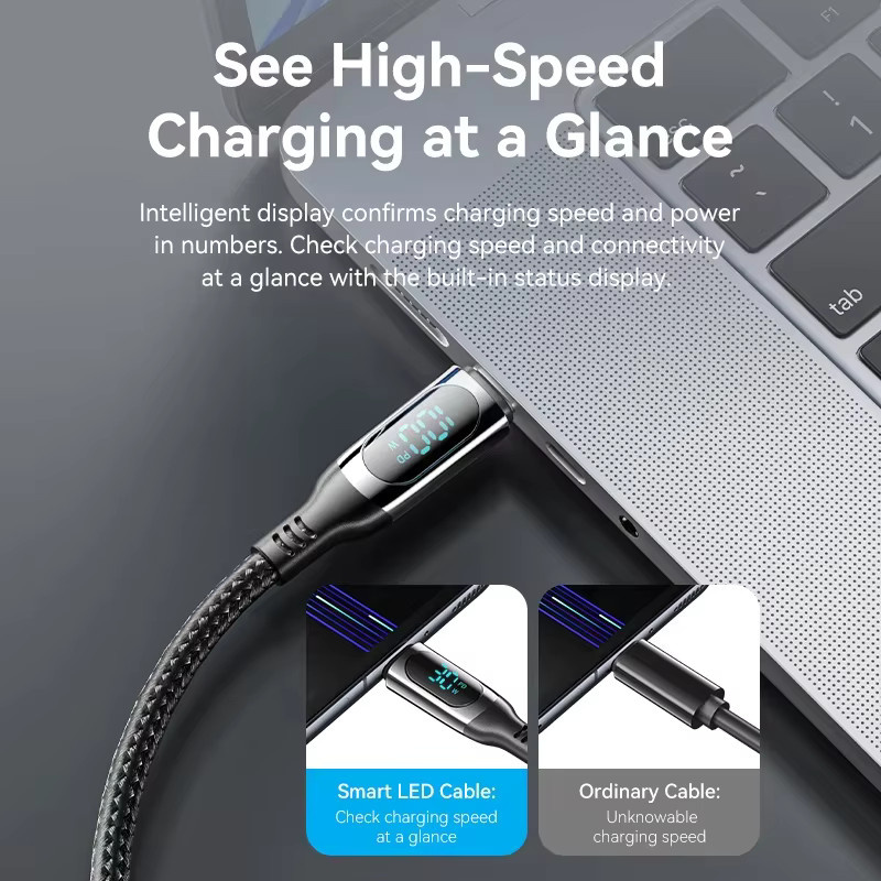 Vention USB-C auf USB-C Schnellladekabel mit 100W PD-Ladung und LED-Anzeige, Schwarz - Bild 2