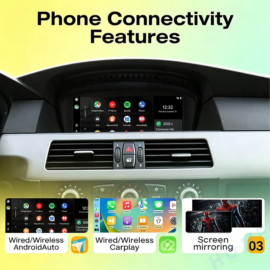 HIOUME Auto-Multimedia-Player mit 8,8 Zoll Touchscreen für BMW 3er und 5er Serie E60 E61 E62 E90 (2009-2010) mit CIC Linux-System, GPS, Bluetooth, CarPlay und Android Auto in Schwarz - Bild 3