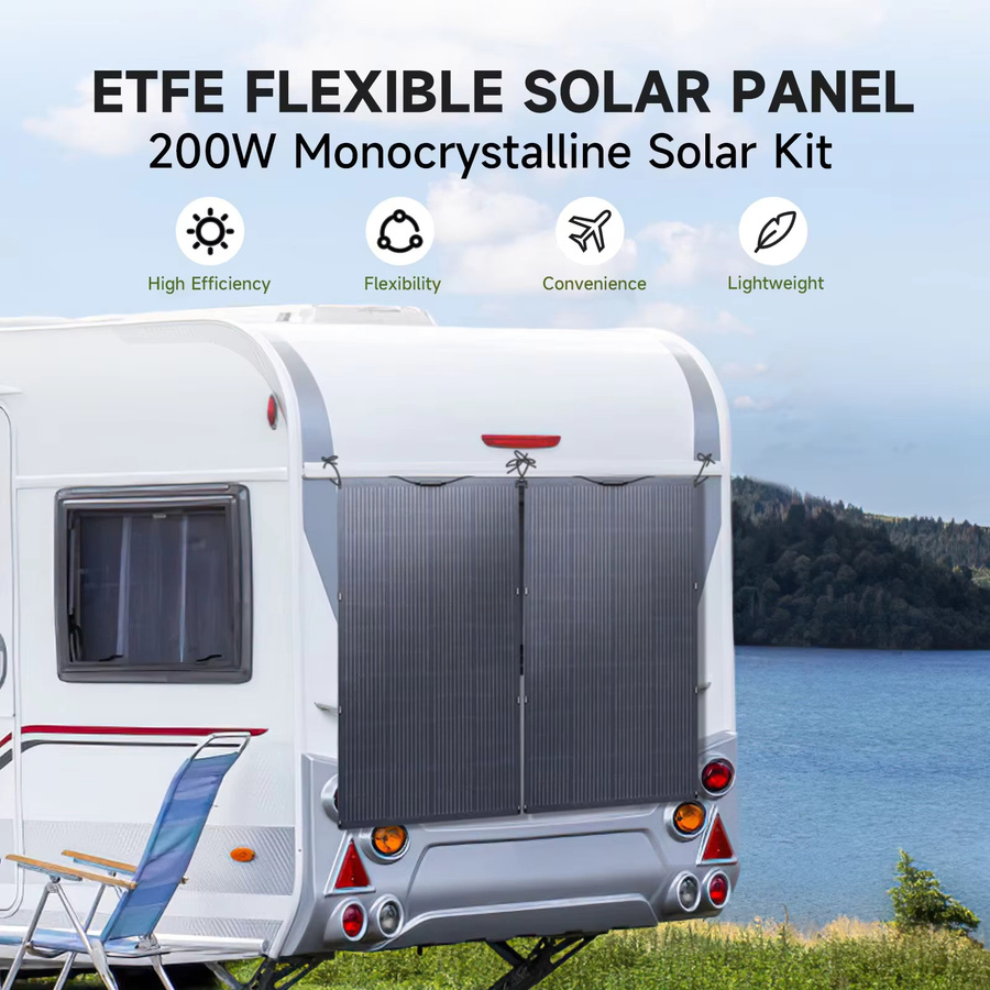 ALLPOWERS Balkon-Kraftwerk mit flexiblem Solarpanel 200W/100W, IP68 Solarladegerät Photovoltaik 12V/32V für Wohnmobil und Camping, Schwarz - Bild 2