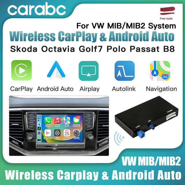 CARABC Drahtloses CarPlay und Android Auto Modul mit Airplay für VW Volkswagen MIB Skoda Octavia A5 Polo Golf 7 Passat B8, Schwarz - Bild 1