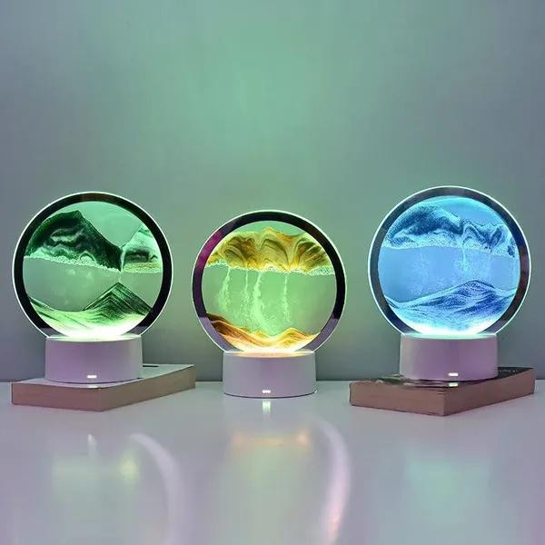 Dimmbare 3D Moving Sand Kunst Tisch Lampe von XuYiEC mit RGB Farbwechsel und integriertem LED Nachtlicht in Orange - Bild 3