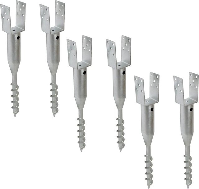 TRUTZHOLM 6er Set U-Profil Bodenhülse zum Einschrauben aus feuerverzinktem Stahl, Farbe: Silber, B/T/H: 7 x 7 x 67,5 cm - Bild 1