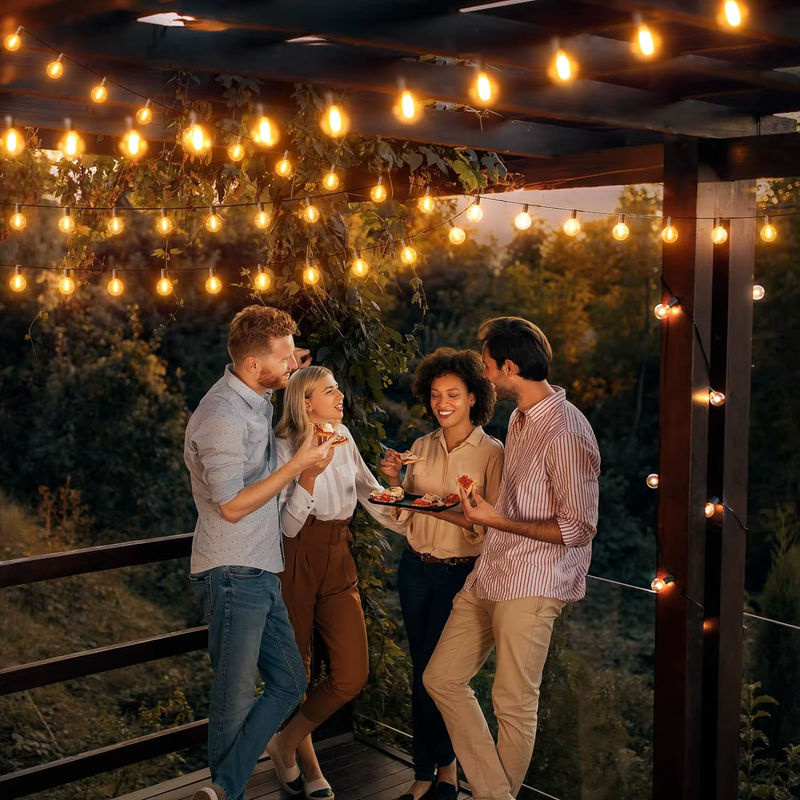 Mexllex Solar-Lichterkette für den Außenbereich mit 15,5 m Länge, kugelförmige G40 LED-Lichterkette in Warmweiß und transparentem Kunststoff für Terrasse, Balkon und Hochzeit - Bild 6