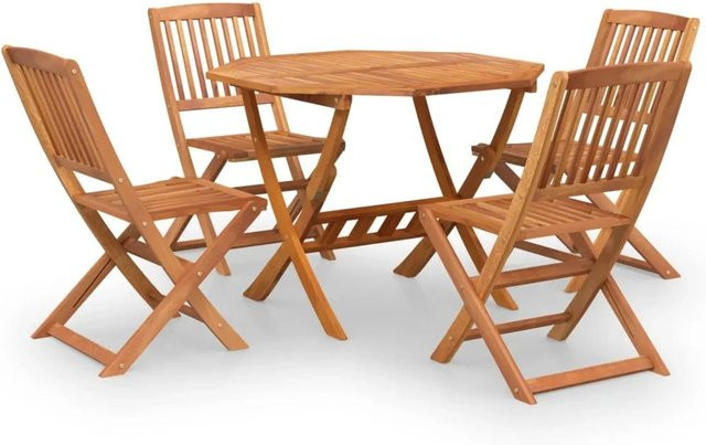 vidaXL 5-tlg Garten-Essgruppe aus Akazien-Massivholz in Braun, runder Tisch und 4 Stühle - Bild 1