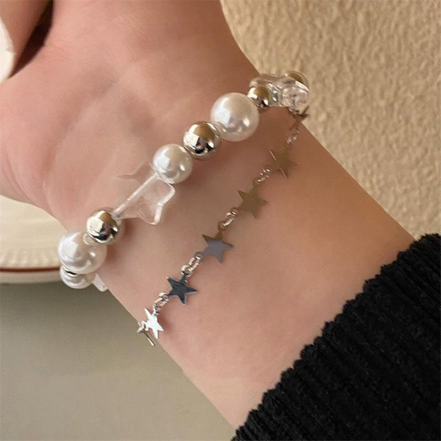 STERN Perlen Armband, Doppel-schicht, Silber, Damen - Bild 1