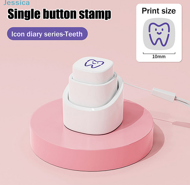 Selbstfärbender Mini-Stempel mit Zahn-Symbol in Weiß für Tagebuch und Planer, Durchmesser: 10 mm - Bild 1
