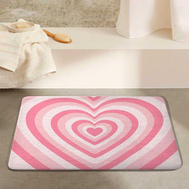 VIKAMA Herzförmiger Teppich in Rosa, rutschfeste und weiche Fußmatte für das Badezimmer oder das Teenagerzimmer, B/T: 60 x 40 cm - Bild 1