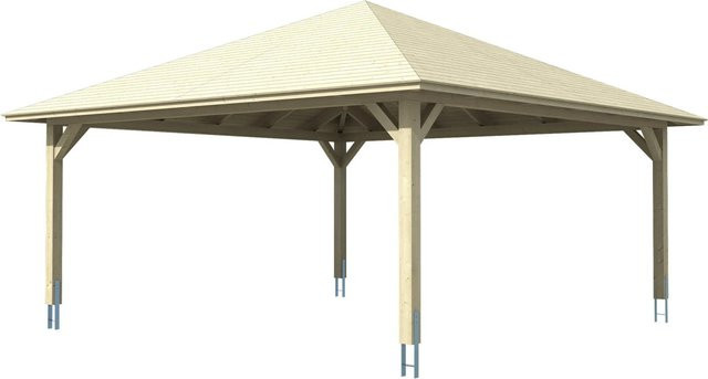 Skan Holz Carport Taunus in Eiche Hell, B/T: 634 x 634 cm, Firsthöhe: 380 cm, farbbehandelt braun - Bild 1