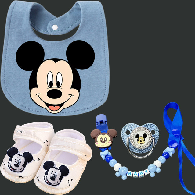 Disney Baby-Schnuller Set mit Mickey-Mouse-Aufdruck und Lätzchen in Blau inklusive Staubschutzhülle - Bild 1