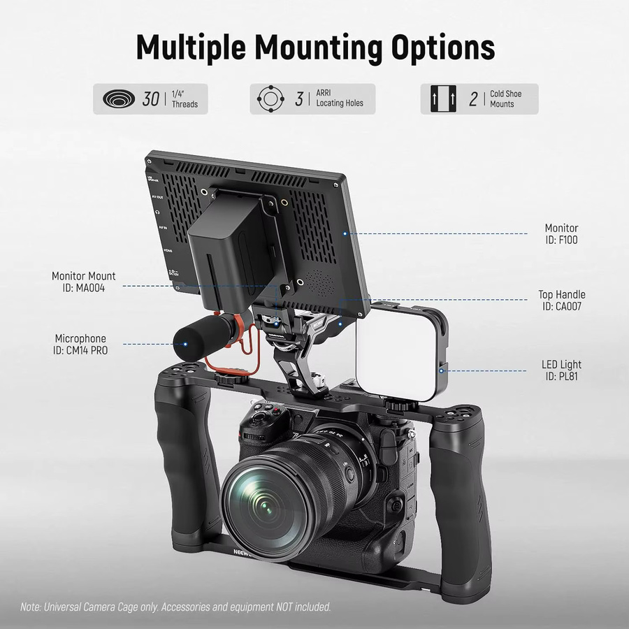 NEEWER Videokamera-Cage mit Arca-Basis, Doppelgriffen und 3/8-Zoll-ARRI-Halterung in Schwarz, kompatibel mit NEEWER 15mm Basisstangen - Bild 3