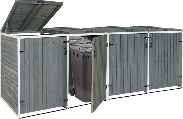 Erweiterbare Mülltonnenverkleidung MCW-H74 Mülltonnenbox aus Holz in Grau-Weiß, B/T/H: 316 x 126 x 98 cm - Bild 1