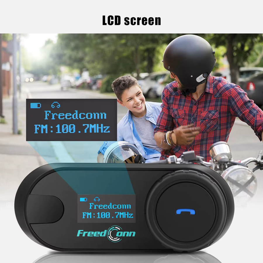 Freedconn Motorrad-Intercom Bluetooth-Helm-Headset mit Musik-Sharing und FM-Radio, IPX6 wasserdicht, Schwarz - Bild 2