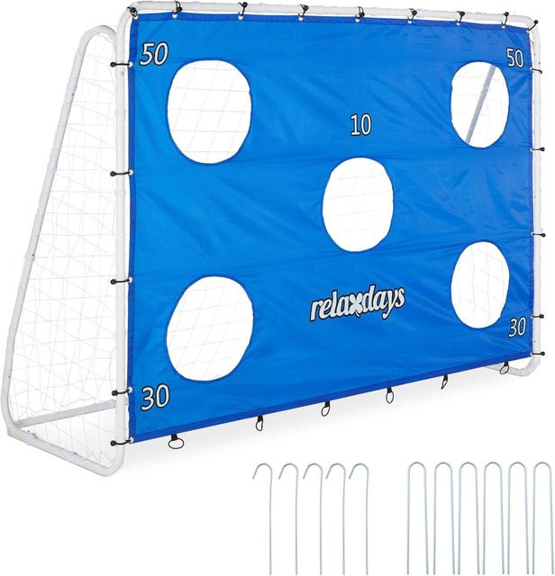 Relaxdays Fußballtor aus Stahl und Polyester in Blau und Weiß inklusive Torwand, B/H/T: 170 x 235 x 85 cm - Bild 1