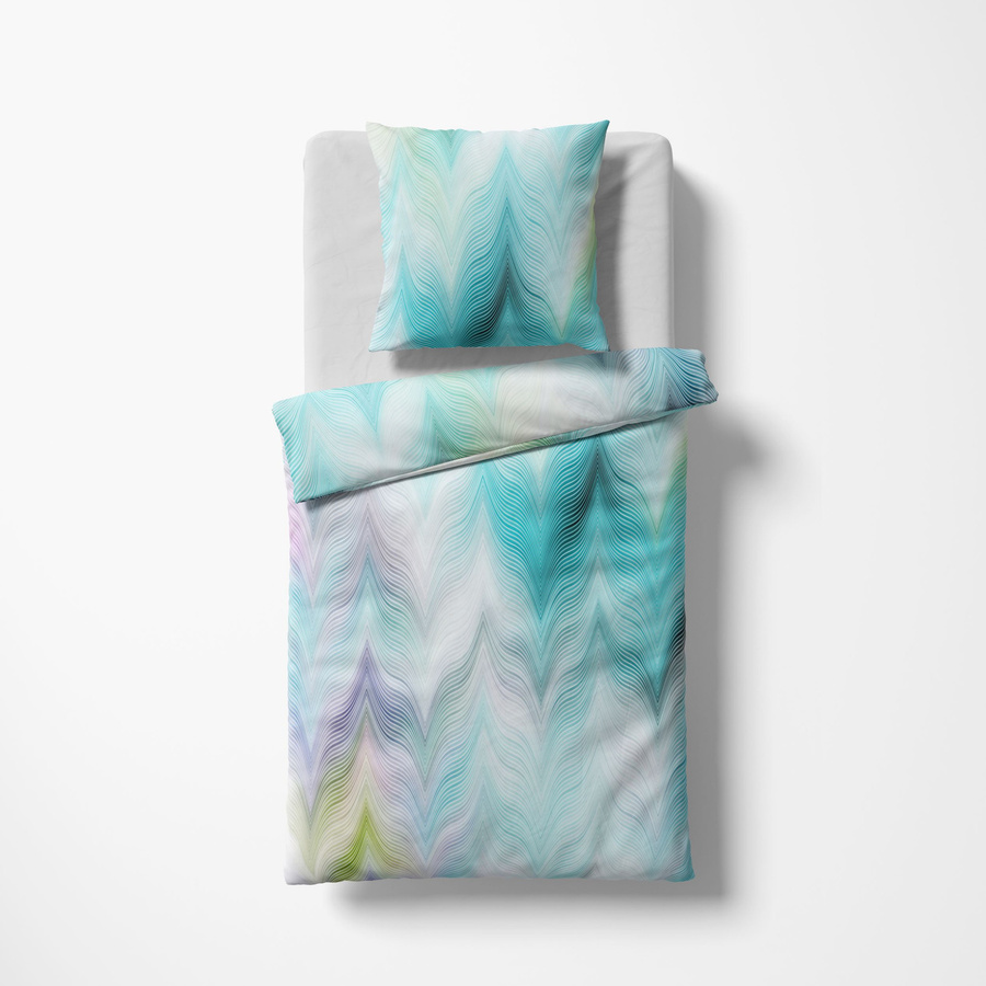 Fleuresse Mako-Satin Bettwäsche mit grafischem Wellen-Zickzack-Muster in Eisblau, bestehend aus Bettbezug und Kissenbezug, B/T/H: 200 x 220 cm und 80 x 80 cm - Bild 1