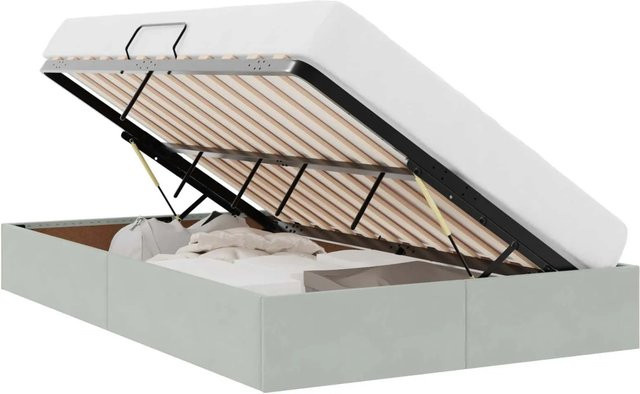 vidaXL Aufbewahrungsbett mit Kopfteil aus Samt und Metall in Hellgrau B/T/H: 120 x 200 x 280 cm - Bild 1